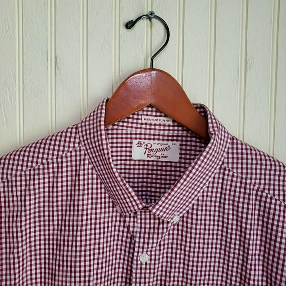 Original Penguin Shirt Mens 2XL Red Check Heritage Slim Fit Button-Down